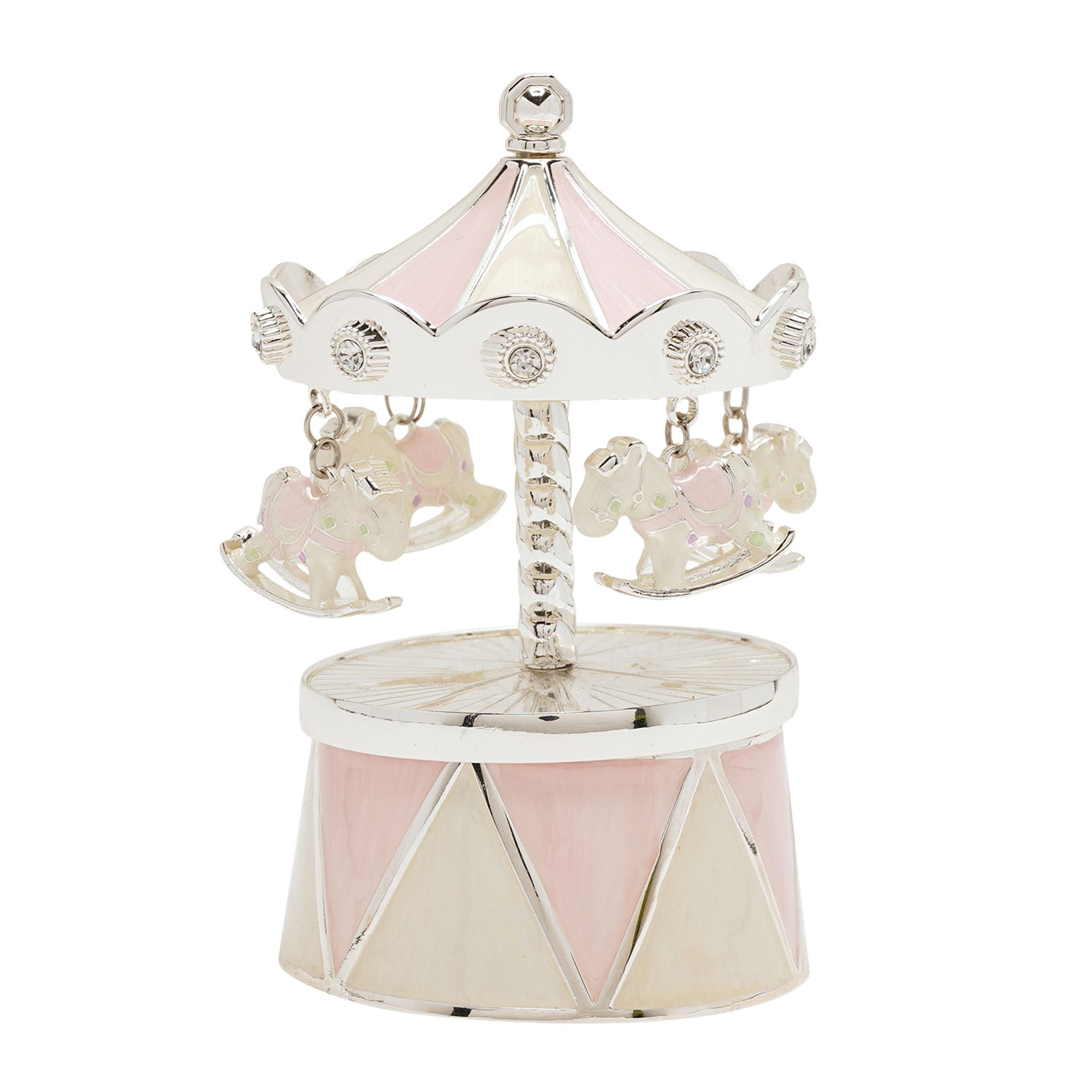 Muziekdoosje carrousel paardjes roze en zilver